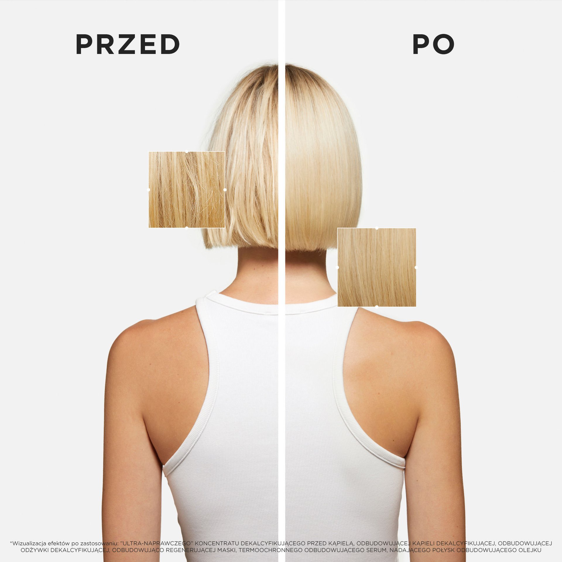 Zniszczone włosy przed i po pielęgnacji Kerastase Premiere